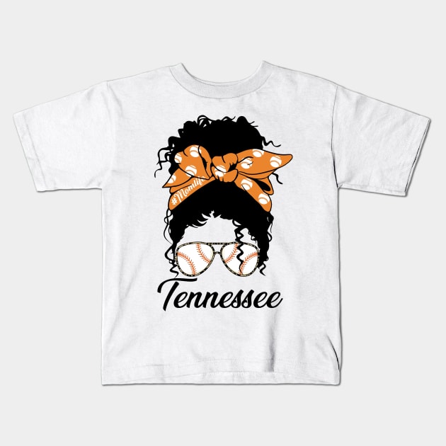 Tennessee Messy Bun Baseball Players Fans I Love Tennessee Kids T-Shirt by Jhon Towel